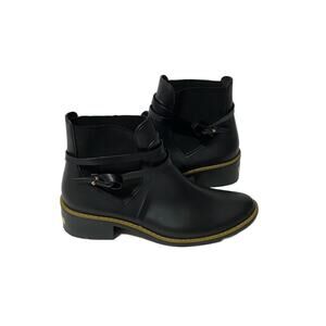 NWOB COLCCI Womens 8/9 Black Rubber Chelsea Boots Ankle Wrap Detail Riding Rain